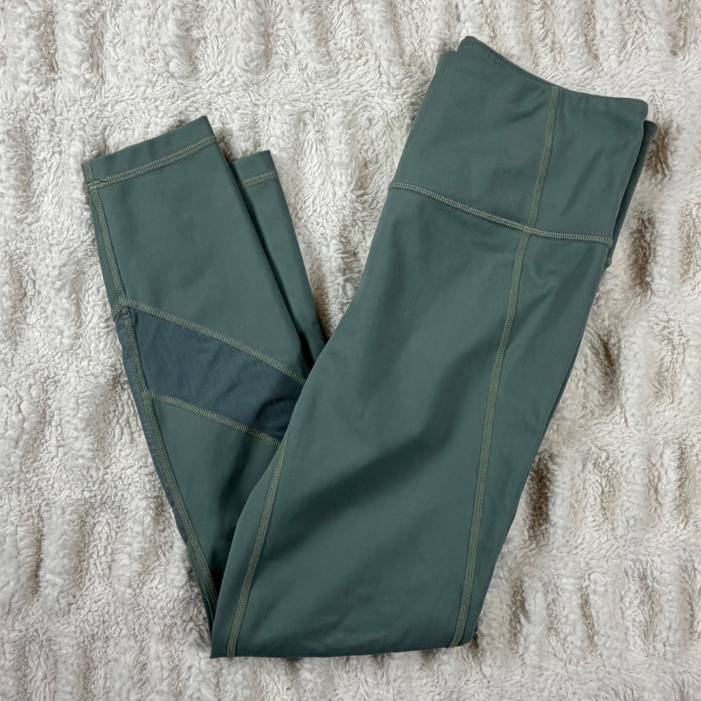 Athleta High Rise Mesh Panel Compression Leggings Sage Green 281583-02 Small